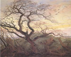 Caspar David Friedrich Tree with Crows Tumulus(or Huhnengrab) beside the Baltic Sea with Rugen Island in the Distance (mk05) china oil painting image